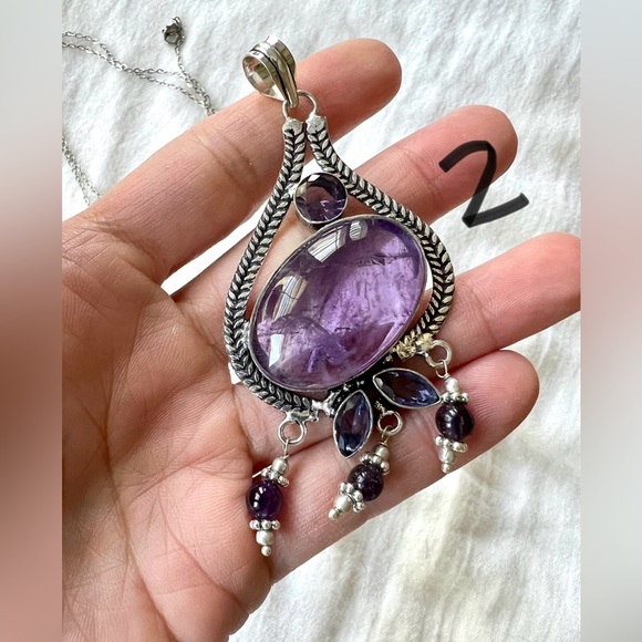 925 Intuition Amethyst Chandelier Pendant Necklace - Picture 9 of 11